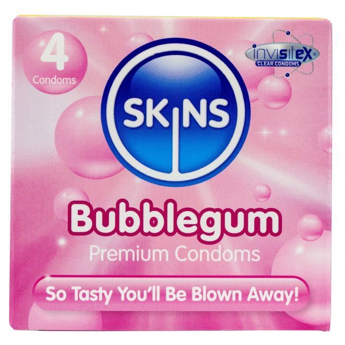 Skins Male Condoms Extra Lubricated Bubblegum Flavour 4 Pack