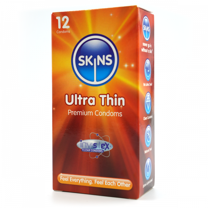 Skins Ultra Thin Condoms 12 Pack Extra Lubricated Natural Feel Condoms