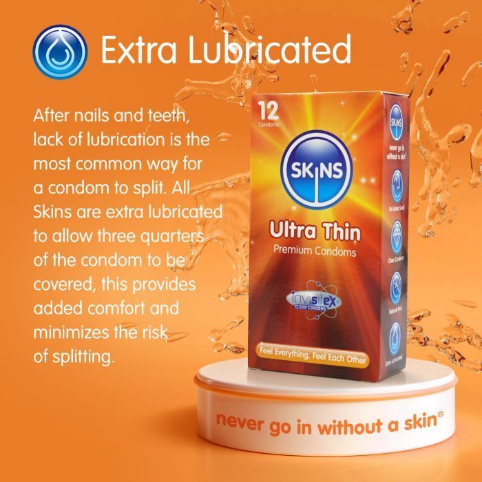 Skins Ultra Thin Condoms 12 Pack Extra Lubricated Natural Feel Condoms