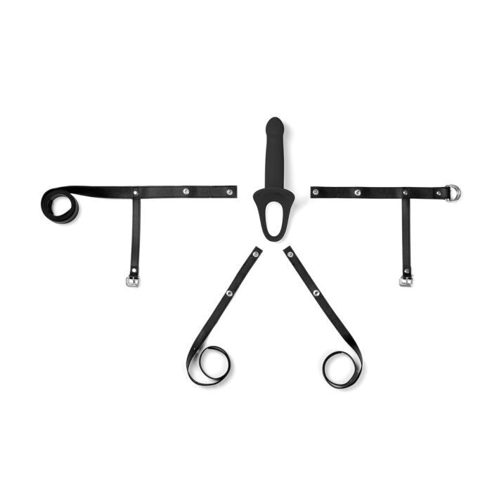 Virgite Strap On - Hollow Harness With Vibrating Penis H4 Size L - Black Sex Toy