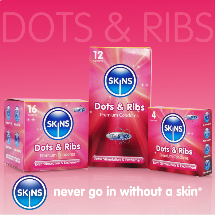 SKINS DOTS AND RIBS CONDOMS - PACK OF 4 CONDOMS