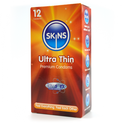 Skins Ultra Thin Condoms 12 Pack Extra Lubricated Natural Feel Condoms