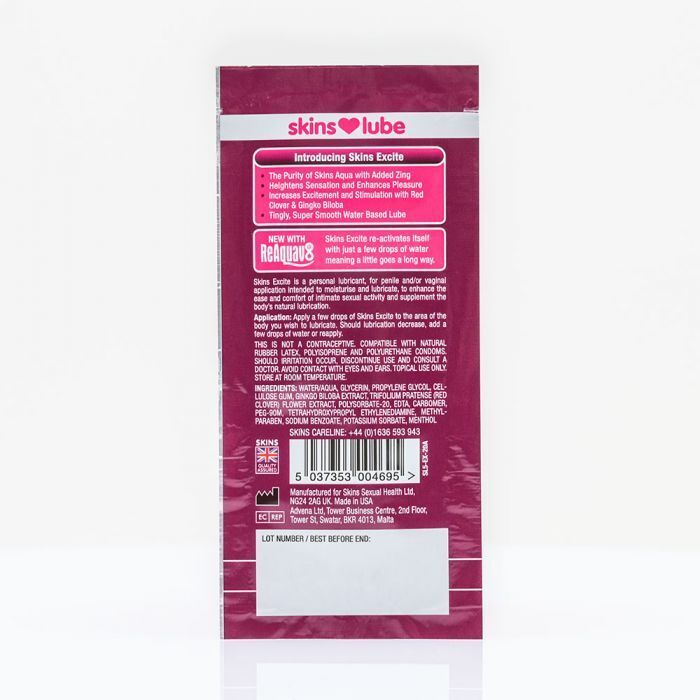 Skins Excite Tingling Water Based Lubricant Sachet 5ml