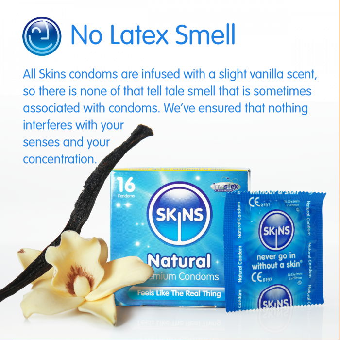 Skins Natural Condoms - Available in Packs of 7, 14, 28, 42, 70, 100, 200, 300, 400, 500.