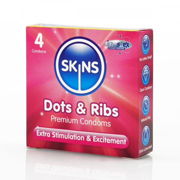 SKINS DOTS AND RIBS CONDOMS - PACK OF 4 CONDOMS