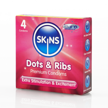 SKINS DOTS AND RIBS CONDOMS - PACK OF 4 CONDOMS