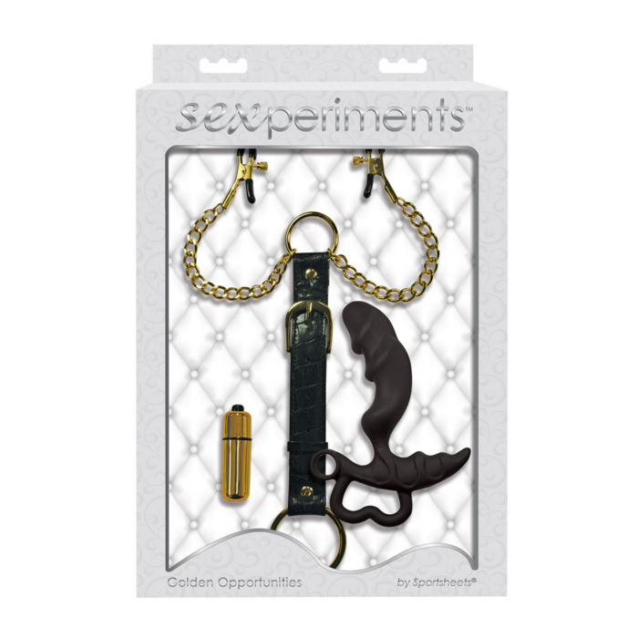 Sportsheets Prostate Massager Kit including Bullet, Nipple Clamp, Cock Ring