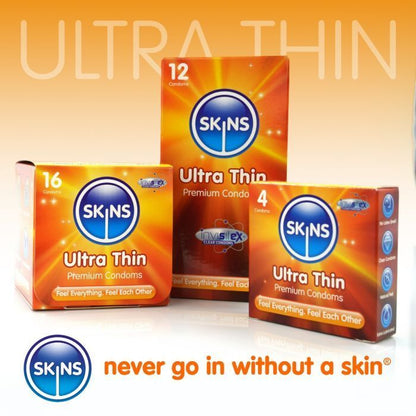 Skins Ultra Thin Condoms 12 Pack Extra Lubricated Natural Feel Condoms